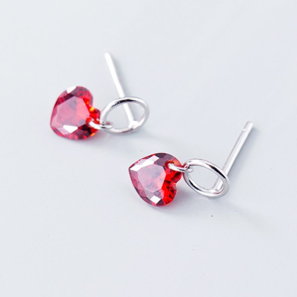 S925 Silver Earrings Female Fashion Red Love Earrings Temperament Personality Short Ear Jewelry Female