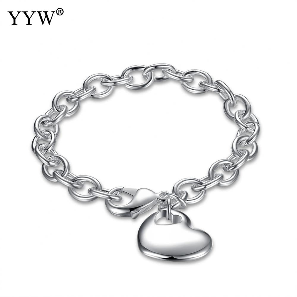 S925 Silver Fine Jewelry Female Charm Bracelet Plated Silver Heart Bracelet Top Quality