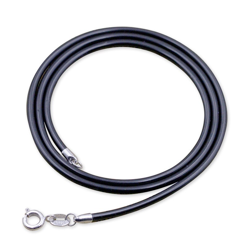 S925 Silver Necklace For Women PU man-made Leather Necklace Chain for Girl Lady Fashhion Charms Beads DIY Gift Jewelry 50 cm