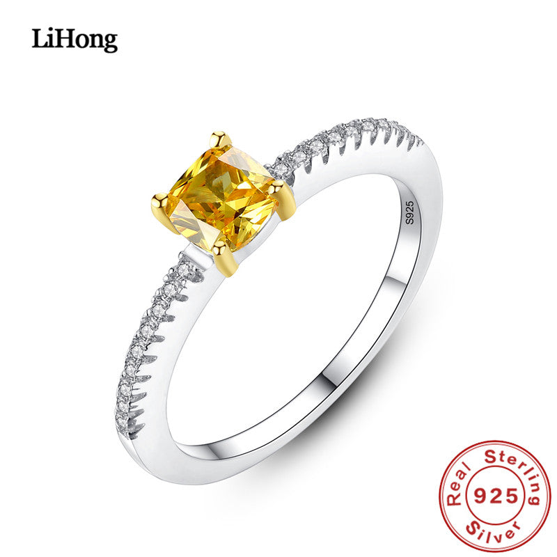 S925 Silver Ring Natural Citrine Luxury Woman Ring Jewelry Engagement Wedding Gift
