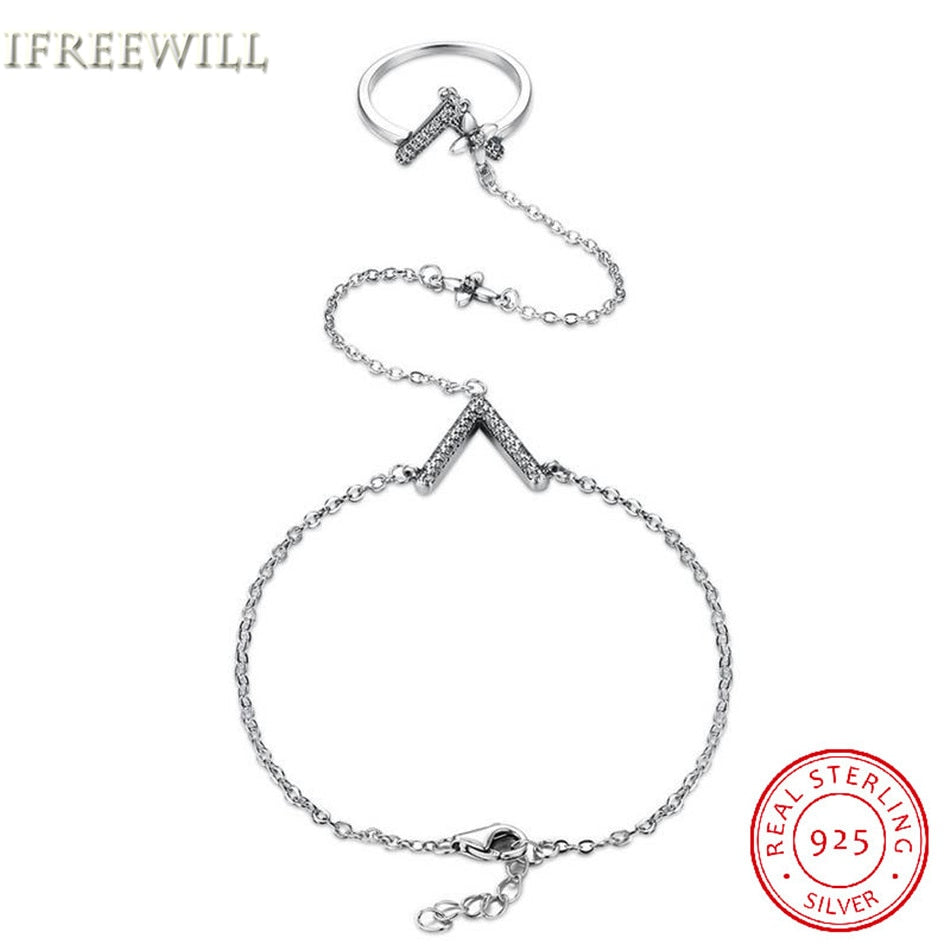 S925 Silver V Form Bracelet for Woman Romantic fashion The Hand Chain Ring One Chain fine jewelry