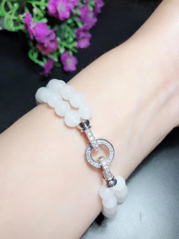 S925 Sterling Silver 18k Gold Pendant Hetian Jade Beaded Bracelet