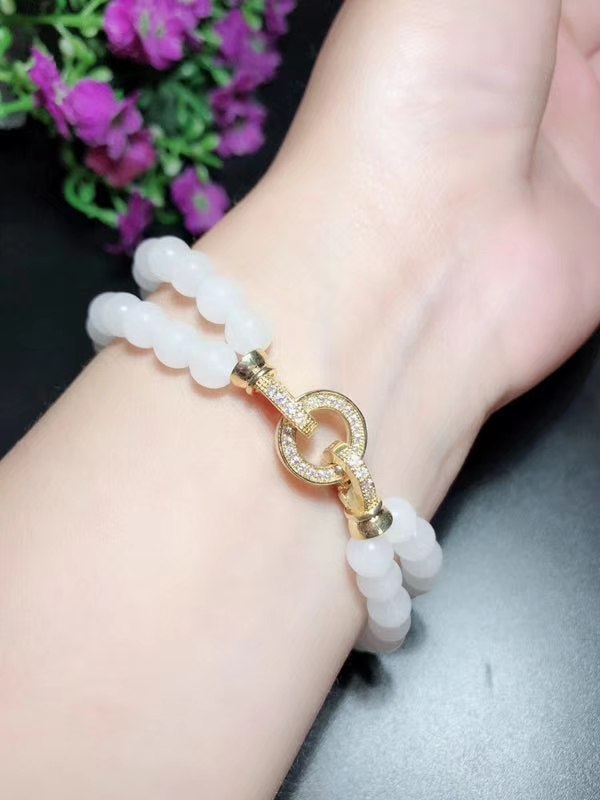 S925 Sterling Silver 18k Gold Pendant Hetian Jade Beaded Bracelet