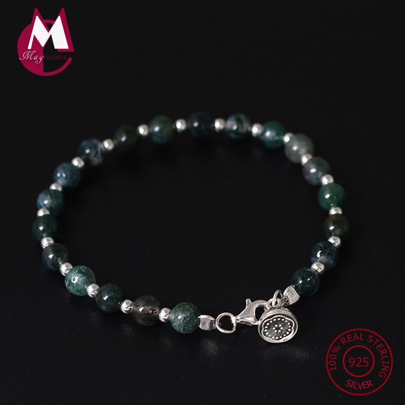 S925 Sterling Silver Bracelet & Bangle For Women Original Natural Stone Beads Agate Bracelets Cute DIY Bangle Fine Jewelry YB21