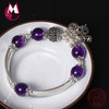 S925 Sterling Silver Bracelet For Women Natural Amethyst Heart Lock Women Bracelets & Bangles Ethnic Tassel Bangle Jewelry YB30