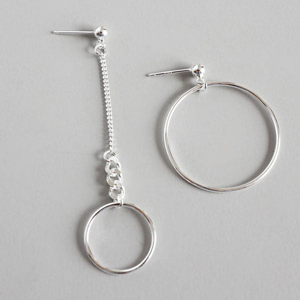 S925 Sterling Silver CHIC Geometric Circle Chain Manual Earrings