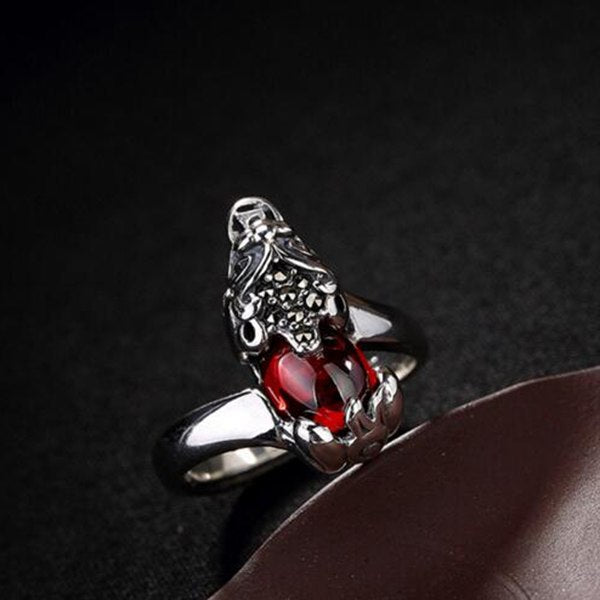 S925 Sterling Silver Chalcedony Pomegranate Corundum with Various Colors Vintage Fashion openging Ring for Women Ring Jewelry