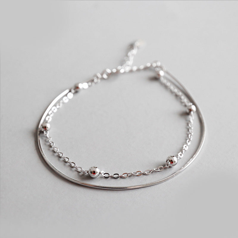 S925 Sterling Silver Character Minimalist Bead Snake Bone Chain Double Female Bracelet