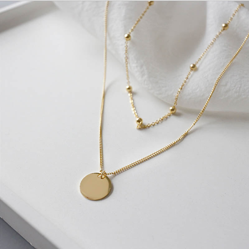 S925 Sterling Silver Choker Round Bead Double Clavicle Necklace Chain for Women Silver Jewelry