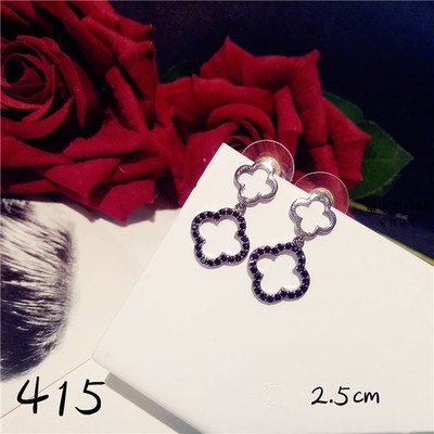 S925 Sterling Silver Fine Jewelry Drop Earrings For Women Black Spinel Simple Temperament Vintage Rose Swan Eardrop Brincos