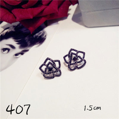 S925 Sterling Silver Fine Jewelry Drop Earrings For Women Black Spinel Simple Temperament Vintage Rose Swan Eardrop Brincos