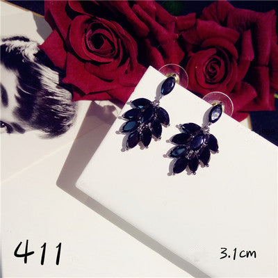 S925 Sterling Silver Fine Jewelry Drop Earrings For Women Black Spinel Simple Temperament Vintage Rose Swan Eardrop Brincos