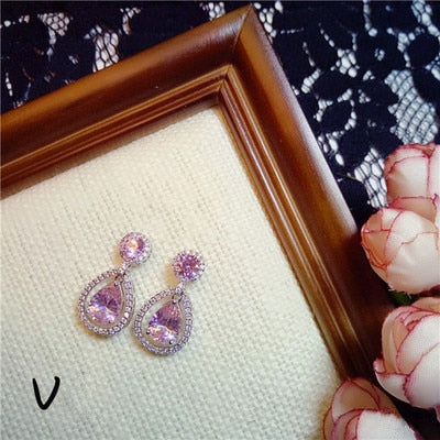 S925 Sterling Silver Fine Jewelry Earrings Light Orange Vintage Pink Pearls Long Crystal Flower Cubic Zirconia Aretes