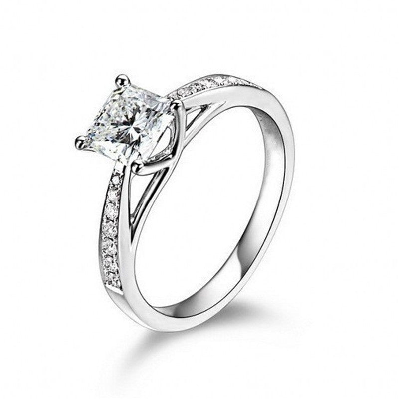 S925 Sterling Silver Fine Jewelry   Rings For Women Bridal Wedding Engagement Square Stone Ring Anillos Love-019