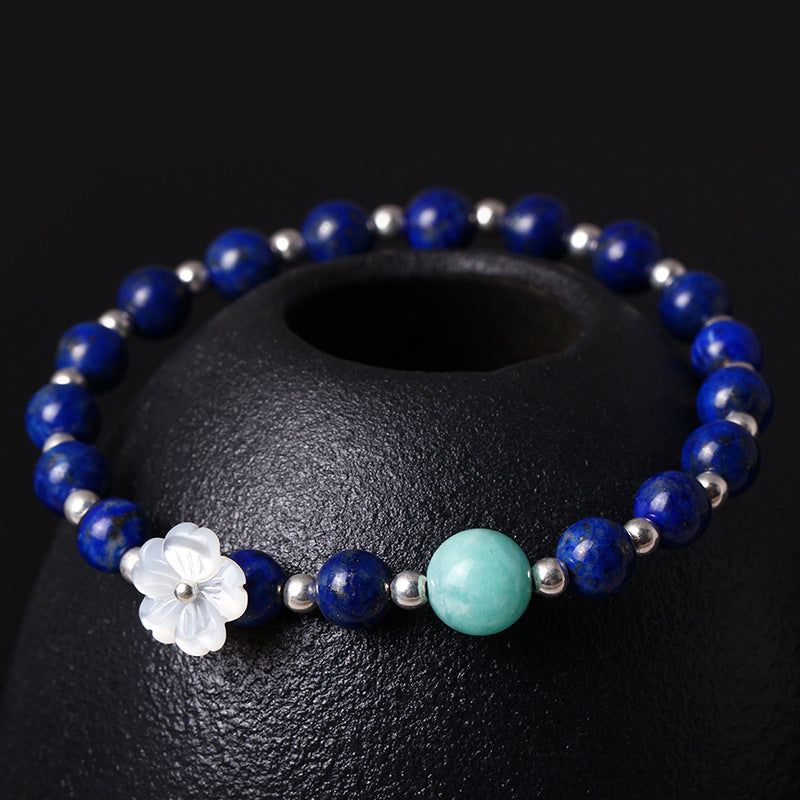 S925 Sterling Silver Handmade Bracelets for Women Lapis Shells Beads Bracelet Ethnic Tianhe Stone Bracelet Fine Jewelry
