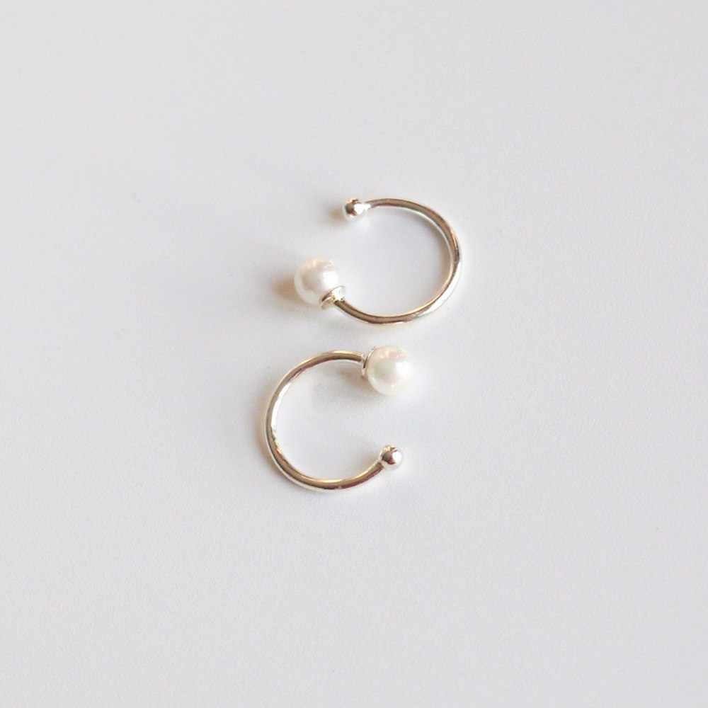 S925 Sterling Silver Hoop Earrings Ear Cuff Small Pearl Bead Simple Ear Hoop Female Without Pierced Hoop Earring Women
