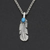 S925 Sterling Silver Jewelry Retro Thai Silver Men and Women Handmade Blue Turquoise Thick Eagle Feather Pendant