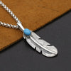 S925 Sterling Silver Jewelry Retro Thai Silver Men and Women Handmade Blue Turquoise Thick Eagle Feather Pendant