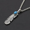 S925 Sterling Silver Jewelry Retro Thai Silver Men and Women Handmade Blue Turquoise Thick Eagle Feather Pendant