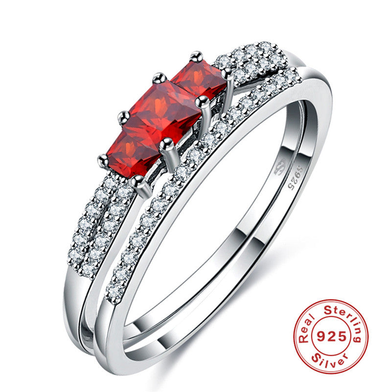 S925 Sterling Silver Jewelry Rings For Women Double Lovers Ring White Gold Color Bow Cubic Zirconia Anillos Mujer Accessories