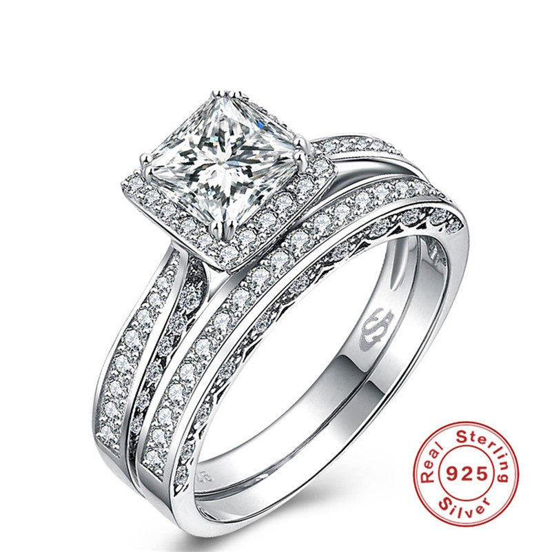 S925 Sterling Silver Jewelry Rings For Women Set Ring Wedding Engagement Bridal Jewelen Cubic Zirconia Charms Drop Shipping S025