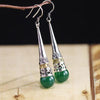 S925 Sterling Silver Long Red Garnet Earrings for Ladies Thai Silver Handmade for Wedding Party Vocation Jewelry RE516