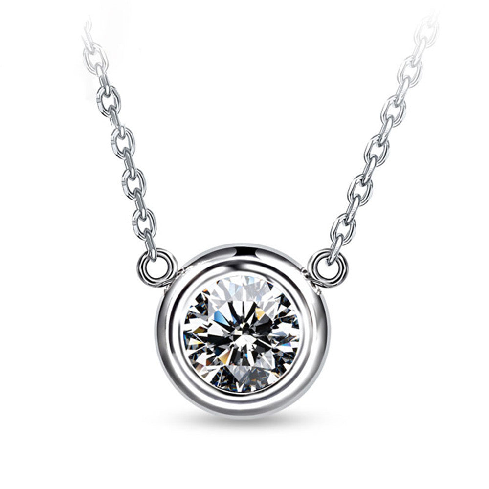 S925 Sterling Silver Necklace For Women Round Cubic Zirconis Stone Simple Necklaces Pendants Fine Jewelry Clavicular Chain