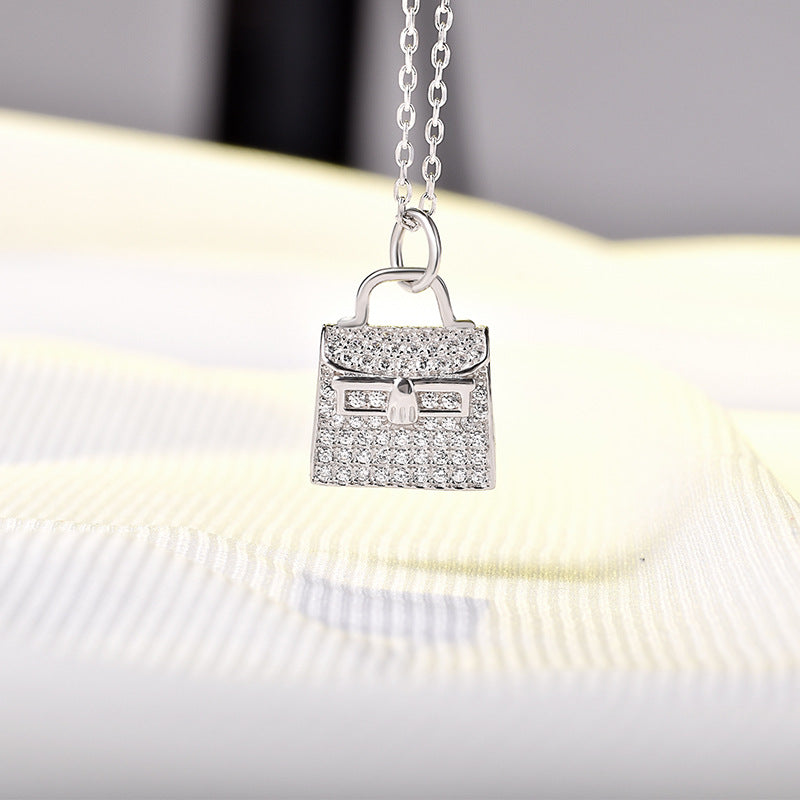 S925 Sterling Silver Personality Bag Shape Pendant Necklace Sliver Gold Plated women girl sweater chain Jewelry Gifts for Mom