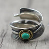 S925 Sterling Silver Ring in Popular classic style Feather series trendy jewelry Inlaid turquoise gift of love