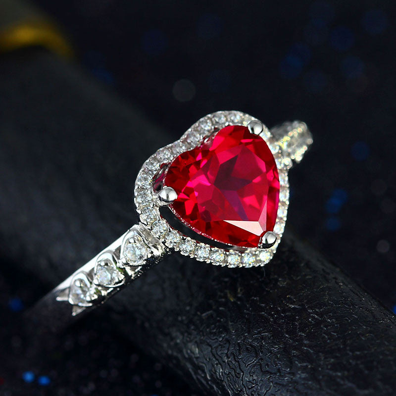S925 Sterling Silver Ruby Jewelry Wedding Rings For Women Red Heart-Shaped Fine Jewellry Engagement Bridal Ring Anillos Mujer