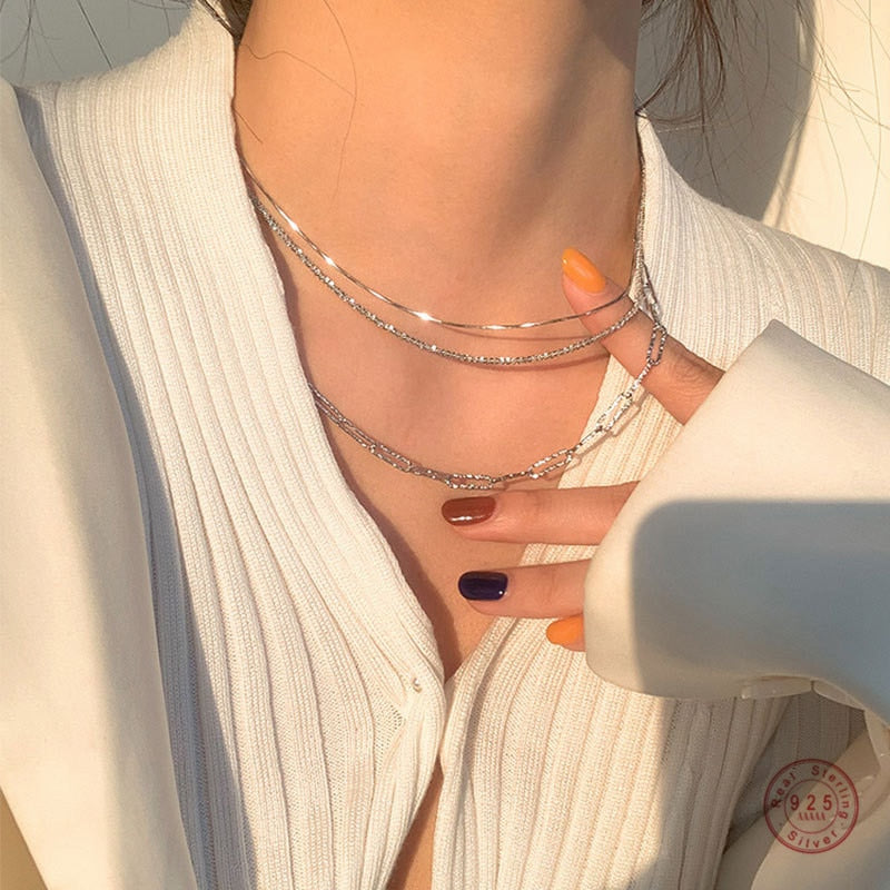 S925 Sterling Silver Shiny Snake Bone Clavicle Chain Necklace Women Light  Temperament Party Jewelry Girlfriend Gift