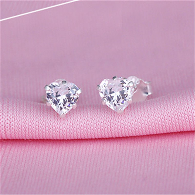 S925 Sterling Silver Stud Earrings For Women Cubic Zirconia 4-8mm Heart-Shaped Bridal Wedding Engagement Fine Jewelry Bijouterie
