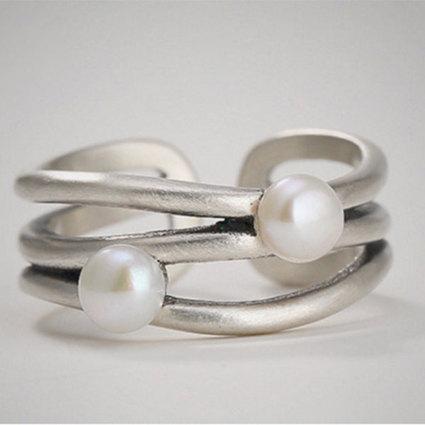 S925 Sterling Silver Thai Silver Nature White Jade Natural Pearl Ring Vintage Classical Plum Flower Leaf Women Open Rings