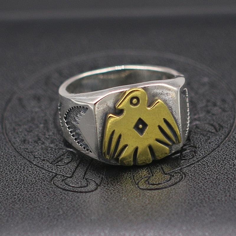 S925 Sterling Silver Thai Silver Ring Re-engraved Goro's Takahashi Kurova Feather Tide Male Brass Bird Bird Index Finger Ring
