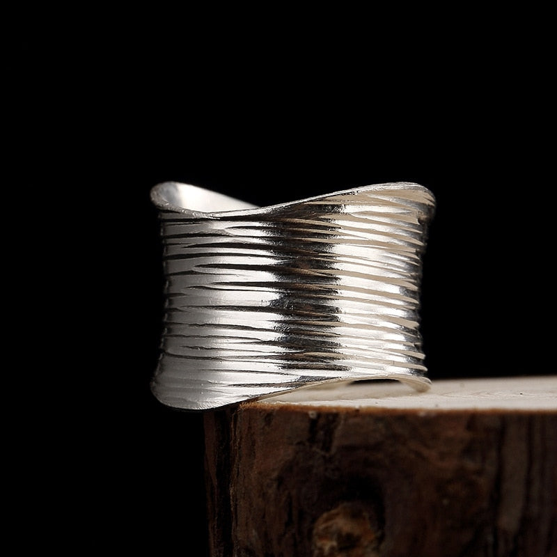 S925 Sterling Silver, Thailand Handmade Silver Wide Face, Personality, All The Way, Old Lady's Opening Ring Wholesale.