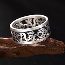 S925 Sterling Silver Vintage Antique Style Tibetan Mani Mantra Lovers Ring