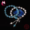 S925 Sterling Silver Women's Bracelet & Bangle Natural Aquamarine Stone Elastic Line Round Beads Bracelet Wedding Jewelry YB26