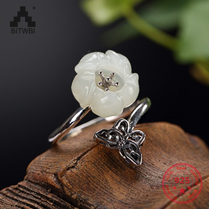 S925 Sterling Sliver Classical Fashion Flower Ring Natural Crystal Butterfly Open-loop Lady High-end Finger Ring Jewelry Gift