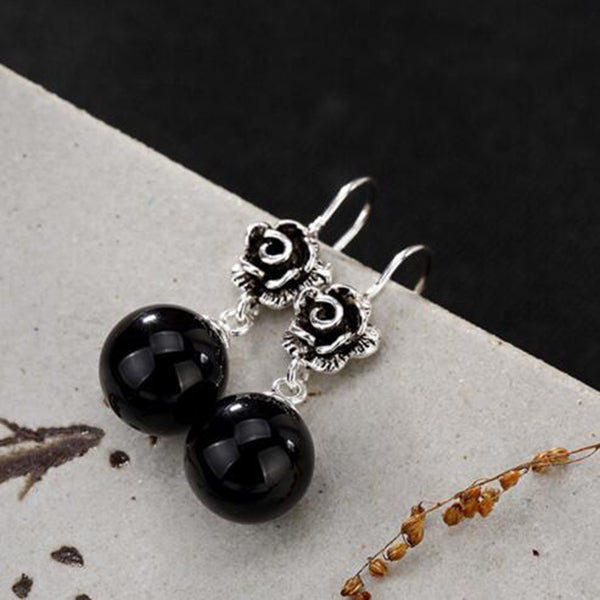 S925 Sterling Sliver High-end Women Drop Earring Jewelry Vintage Fashion Roses and Beads Inlaid Earring Best Gift for Lady