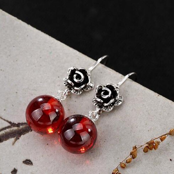 S925 Sterling Sliver High-end Women Drop Earring Jewelry Vintage Fashion Roses and Beads Inlaid Earring Best Gift for Lady
