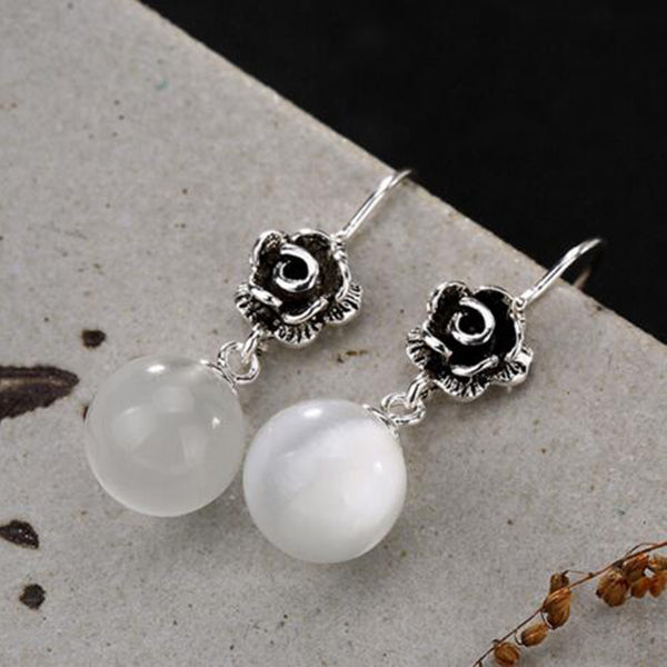 S925 Sterling Sliver High-end Women Drop Earring Jewelry Vintage Fashion Roses and Beads Inlaid Earring Best Gift for Lady