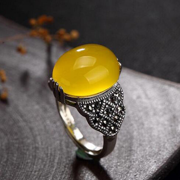 S925 Sterling Sliver Retro Fashion Natural Crystal Ring With Various Colors High-end Opening Engagement Ring Jewelry for Women