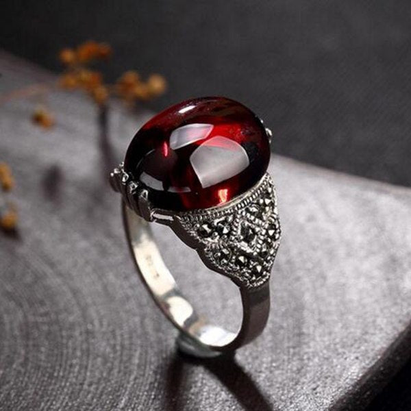 S925 Sterling Sliver Retro Fashion Natural Crystal Ring With Various Colors High-end Opening Engagement Ring Jewelry for Women