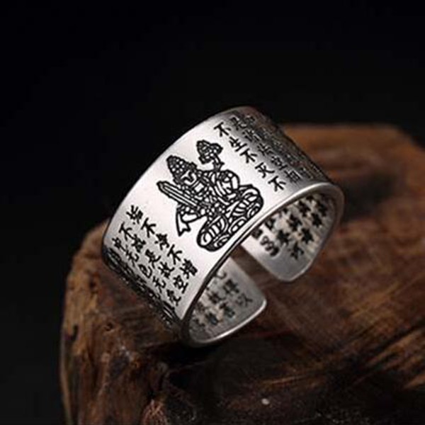 S925 Sterling Sliver Vintage Fashion Buddha Ring for Men and Women Thai Silver Open Ring