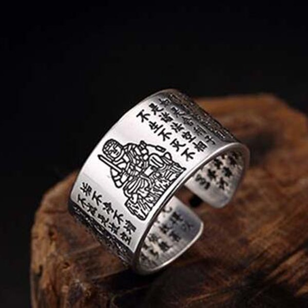 S925 Sterling Sliver Vintage Fashion Buddha Ring for Men and Women Thai Silver Open Ring