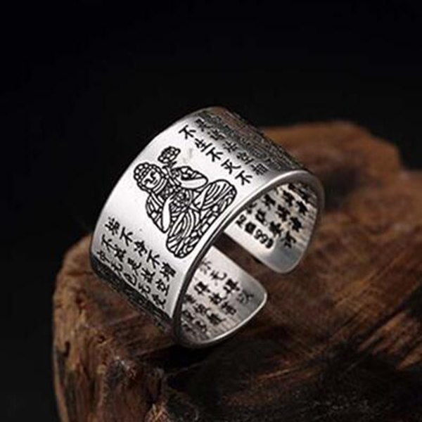 S925 Sterling Sliver Vintage Fashion Buddha Ring for Men and Women Thai Silver Open Ring