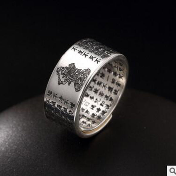 S925 Sterling Sliver Vintage Fashion Buddha Ring for Men and Women Thai Silver Open Ring