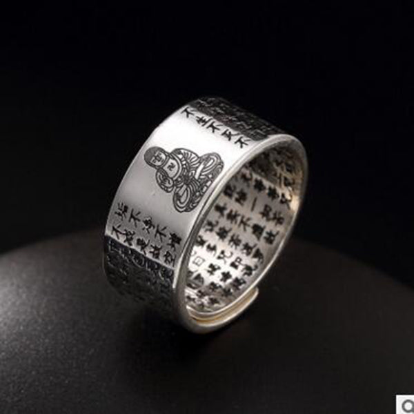 S925 Sterling Sliver Vintage Fashion Buddha Ring for Men and Women Thai Silver Open Ring