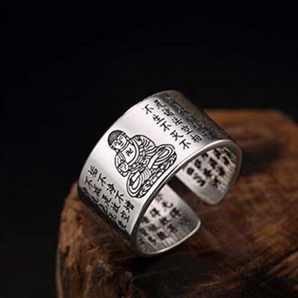 S925 Sterling Sliver Vintage Fashion Buddha Ring for Men and Women Thai Silver Open Ring