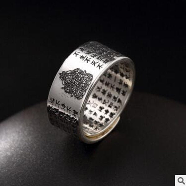 S925 Sterling Sliver Vintage Fashion Buddha Ring for Men and Women Thai Silver Open Ring